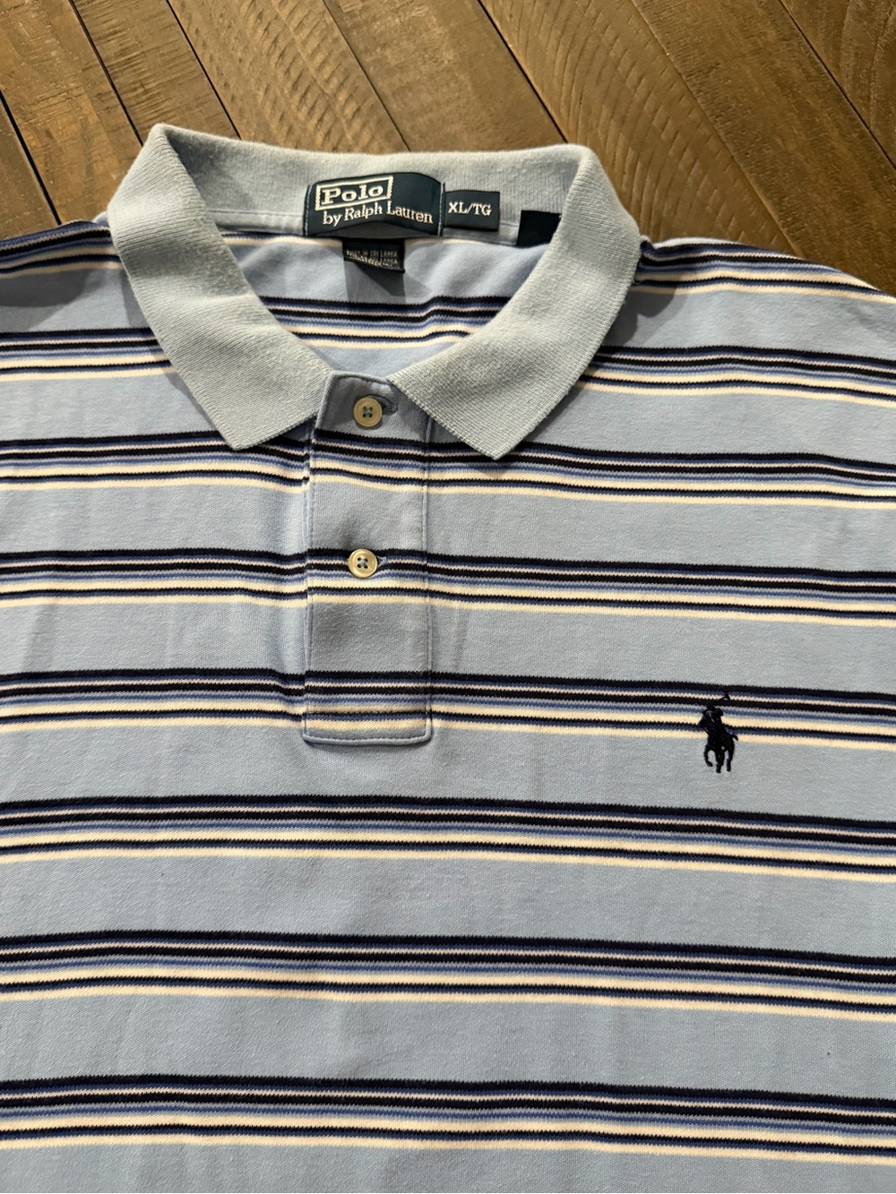 Ralph Lauren Light Blue Polo with Navy & Cream Stripes